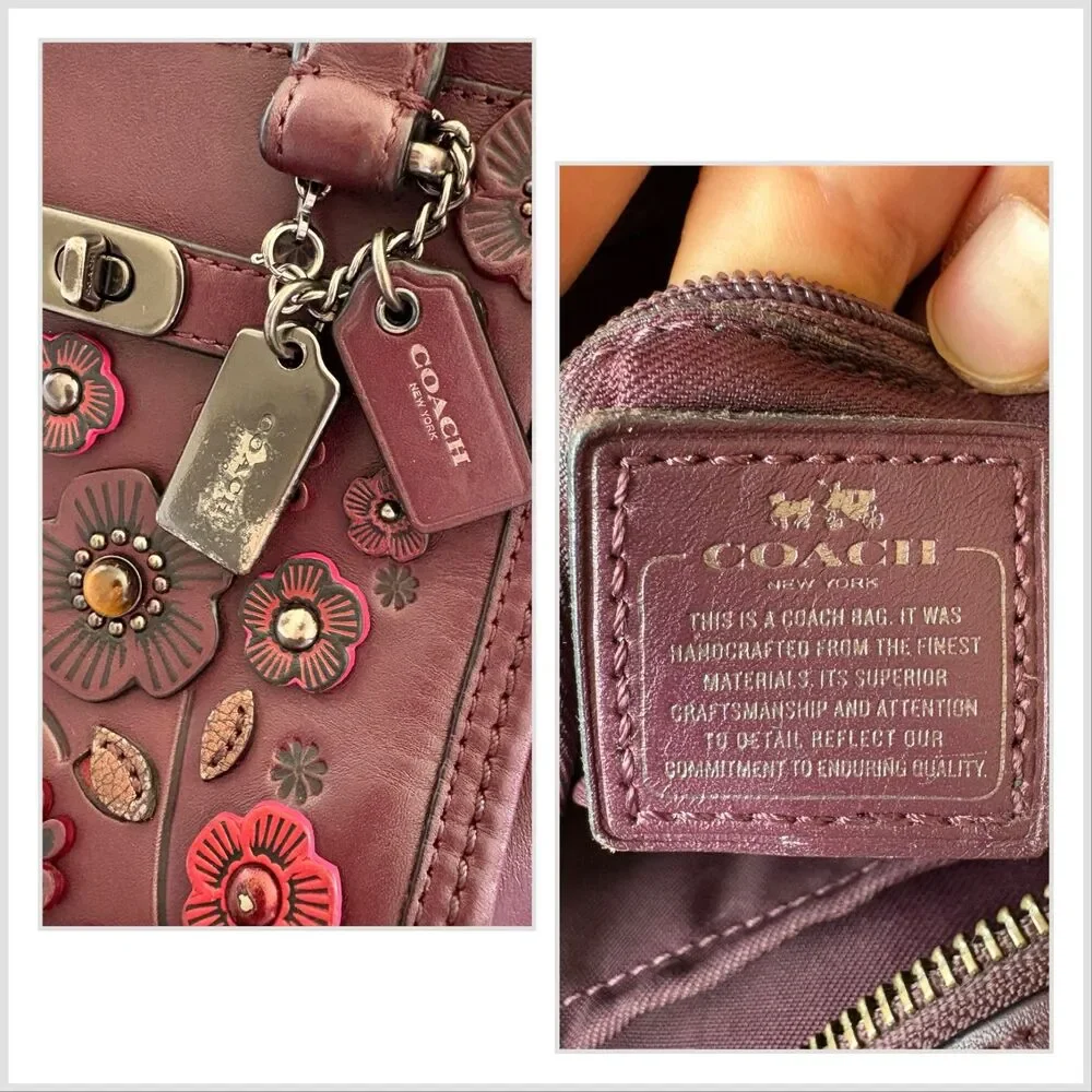 Coach Swagger21 Willow Floral Glove-tanned Leather Satchel Crossbody Bag Oxblood